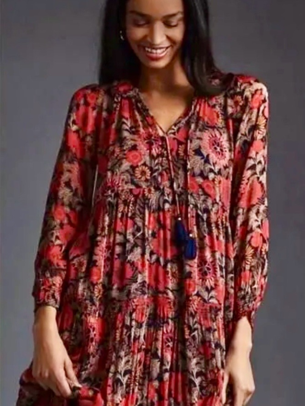 Anthropologie Multi Floral V-Neck Maxi Dress